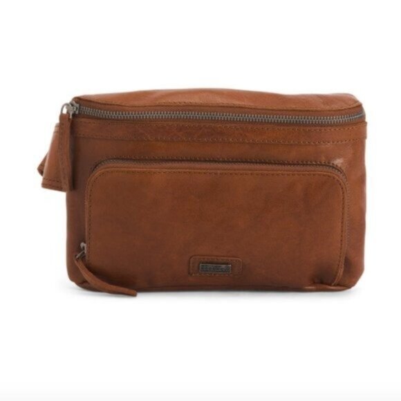 SPIKES & SPARROW Leather Belt Bag With Front Zip Pocket Camel Brown - Picture 5 of 16